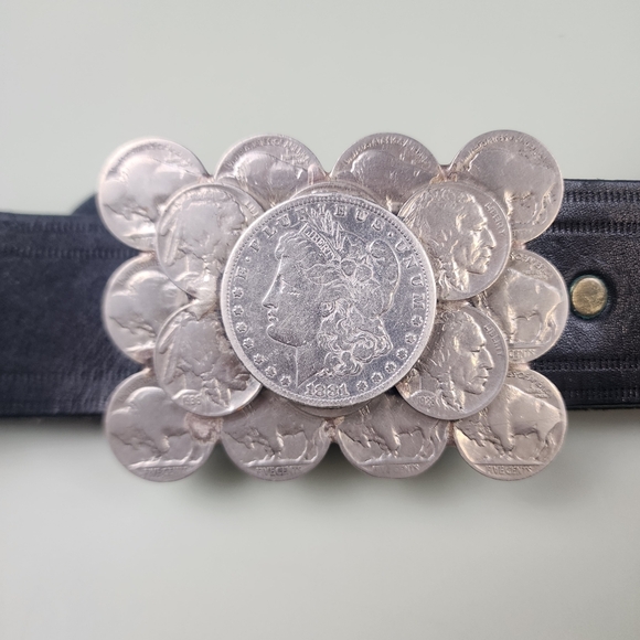 Vintage Torino 8720 Size 36 Glove Leather Belt 1881 Morgan Silver Dollar Buckle